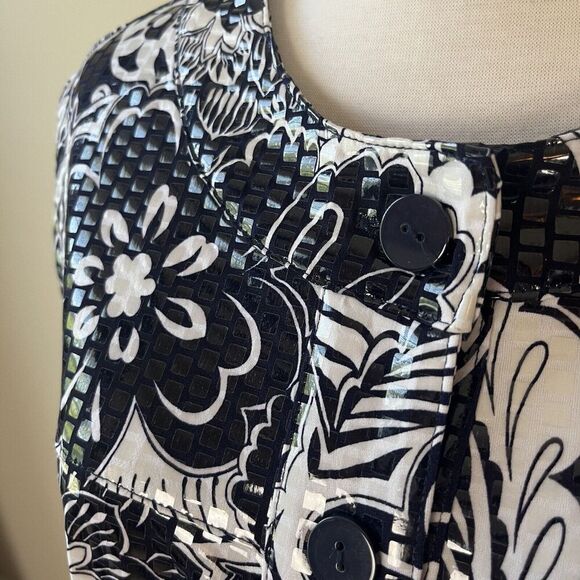 Alfred Dunner Blazer Button Down Clear Vinyl Sequins Pockets Navy White Size 14 - Picture 3 of 15